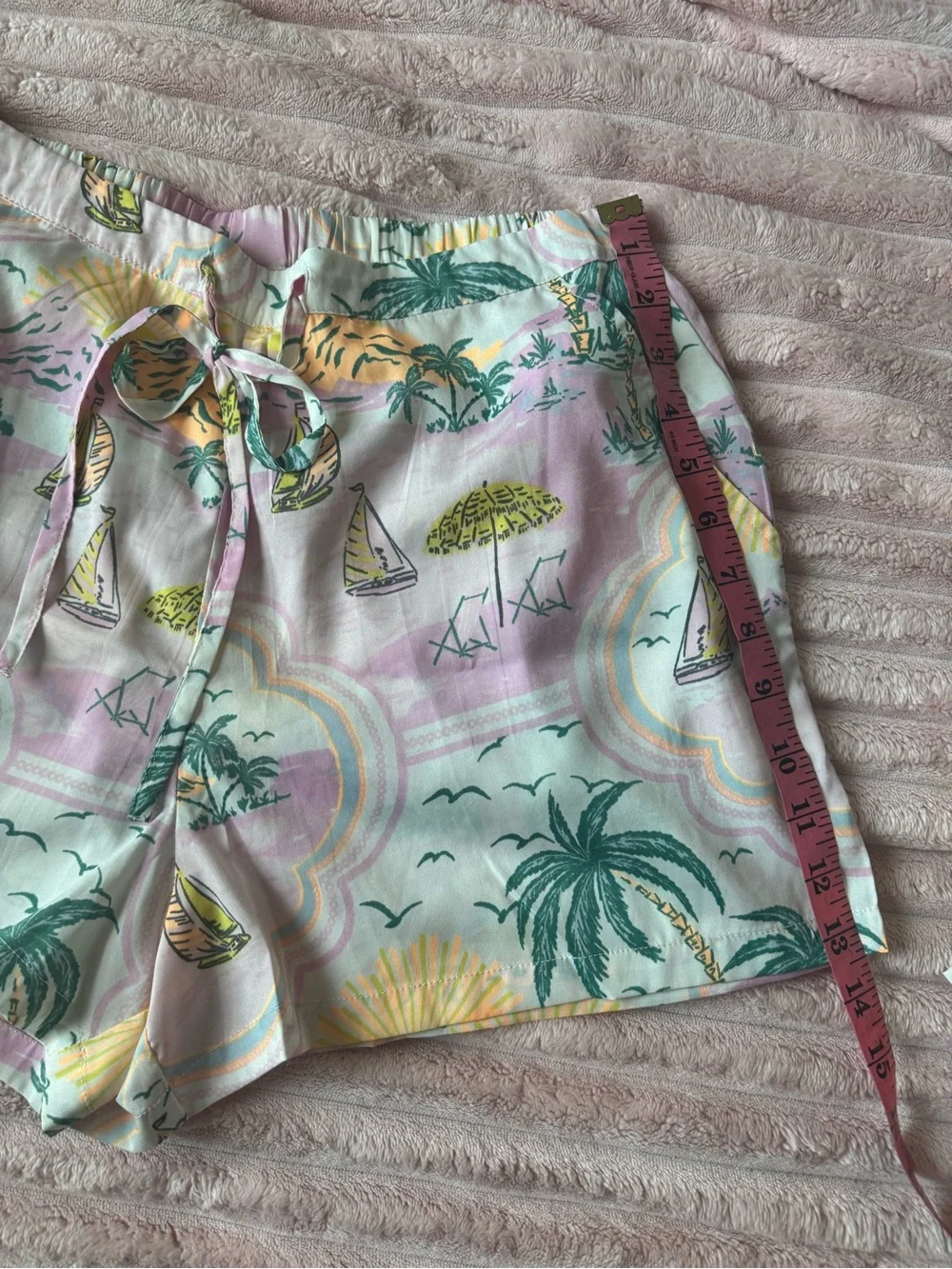CYNTHIAROWLEY Pastel Tropical Sleepwear Pajama Shorts & Button-Up Top Lounge Set
